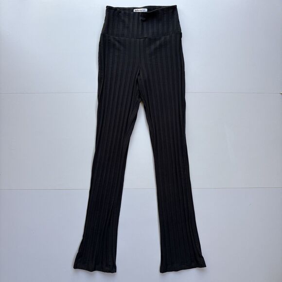 REFORMATION Women's XS Black Ribbed Flare Pull-On Pants Tencel Lyocell High Rise - Picture 2 of 12
